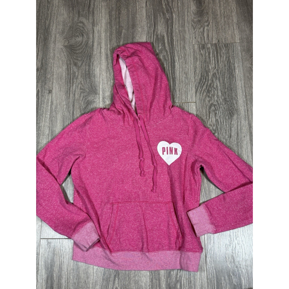 Pink Sweater Womens Medium White Heart Victoria Secret Sweatshirt Hoodie Preppy